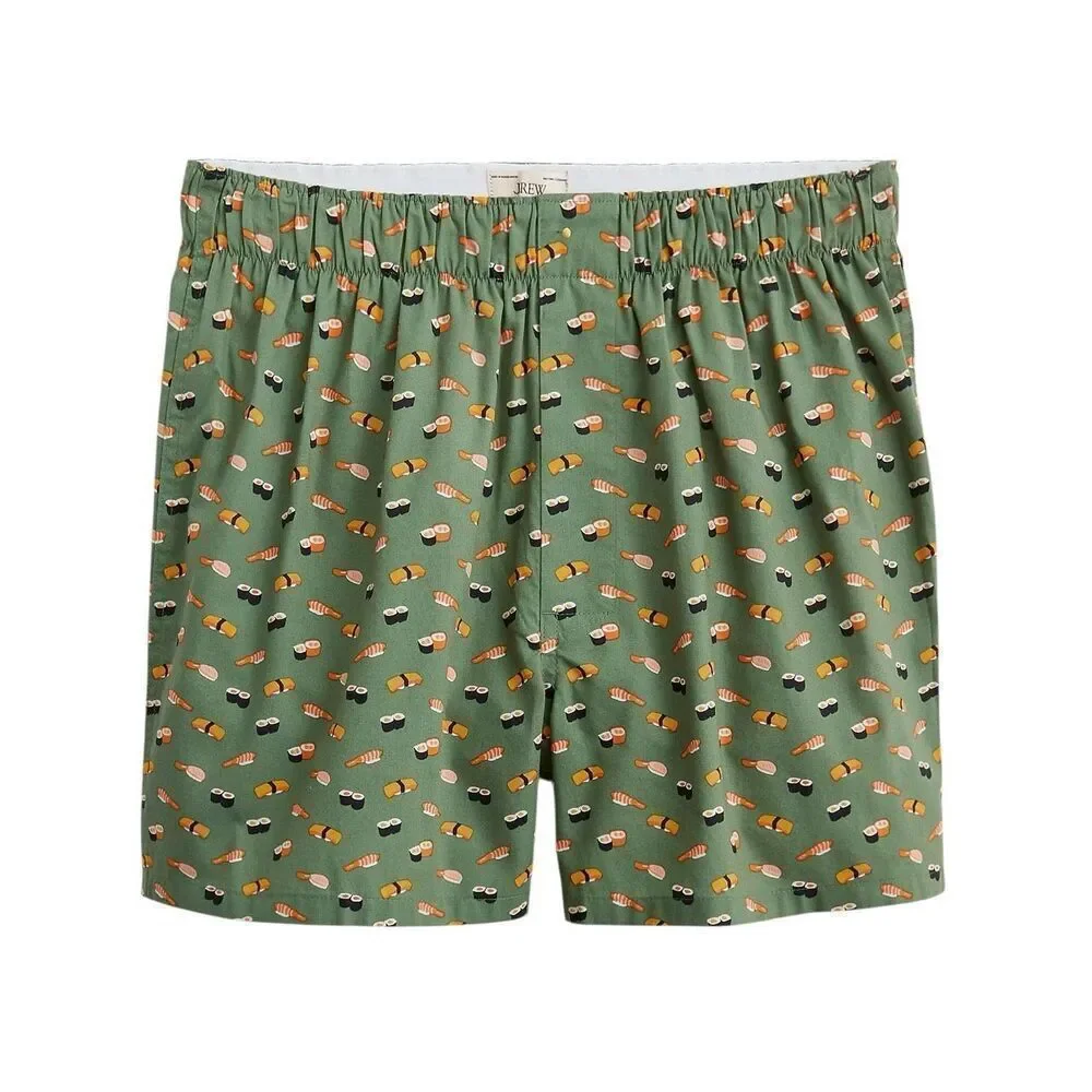 J. Crew Men’s Cotton Poplin Woven Boxer Shorts Thatcher Green Sushi, Medium New